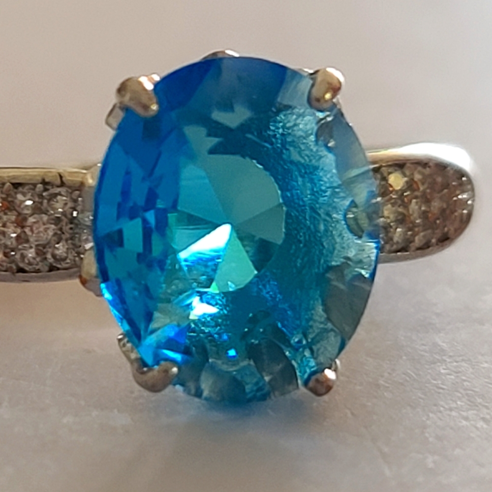 Blue stone 925 silver ring size 8